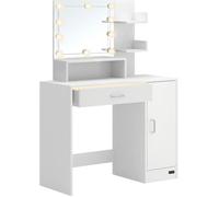 Casaria Coiffeuse Jocelyn Blanc Miroir LED Table de Maquillage avec tiroir Chambre Dressing unité de Rangement Armoire