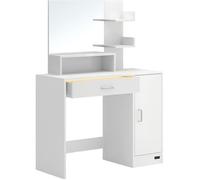 Casaria Coiffeuse Jocelyn Blanc tiroir LED table de maquillage avec miroir chambre dressing unité de rangement armoire