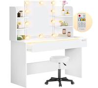 Casaria® Coiffeuse Lucia avec Tabouret Assise lumière LED Miroir tiroir éclairé 108x40cm Table de Maquillage Rangement Dressing