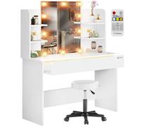 CASARIA® Coiffeuse Lucia Blanc avec assise tabouret à roulettes 108x40cm tiroir avec 3 compartiments table maquillage