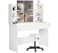 CASARIA® Coiffeuse Lucia Blanc avec assise tabouret à roulettes 108x40cm tiroir avec 3 compartiments table maquillage