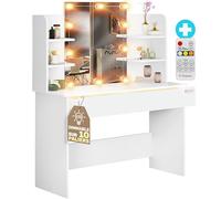 Casaria Coiffeuse Lucia Blanc Miroir éclairage LED Table de Maquillage Chambre Dressing Rangement tioir 3 Compartiments