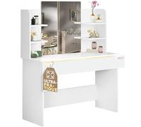 Casaria Coiffeuse Lucia Blanc tiroir LED Table de Maquillage Miroir Chambre Dressing Rangement tioir 3 Compartiments
