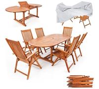 Casaria® Ensemble de Salon de Jardin Vanamo avec Housse 1 Table Extensible Type Papillon 6 chaises Bois d'eucalyptus certifié FSC®