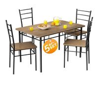 CASARIA® Ensemble LEO table avec 4 chaises brun MDF métal laqué Ensemble 5 pièces pour salle à manger cuisine