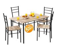 CASARIA® Ensemble LEO table avec 4 chaises chêne clair MDF métal laqué Ensemble 5 pièces pour salle à manger cuisine
