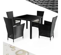 Casaria® Ensemble Salon de Jardin 5 pièces polyrotin Noir Set 1 Table + 4 chaises avec Coussins Bar de Jardin Exterieur