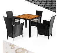 Casaria® Ensemble Salon de Jardin 5 pièces polyrotin Noir Set 1 Table + 4 chaises avec Coussins Bois d'acacia Exterieur