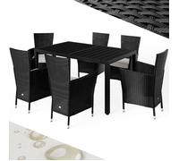Casaria® Ensemble Salon de Jardin 7 pièces polyrotin Noir Set 1 Table + 6 chaises avec Coussins Bar de Jardin Exterieur