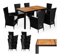 CASARIA® Ensemble salon de jardin 7 pièces polyrotin noir set 1 table + 6 chaises avec coussins bois d’acacia exterieur