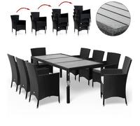 Casaria® Ensemble Salon de Jardin 9 pièces polyrotin Noir Set 1 Table + 8 chaises avec Coussins Bar de Jardin Exterieur
