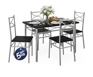 Casaria® Ensemble Table à Manger avec 4 chaises Noir Ensemble de Meubles 5 pièces pour Salle à Manger Cuisine en métal laqué MDF