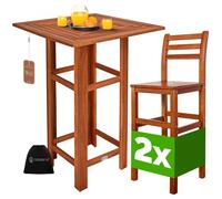 CASARIA® Ensemble table de bar et 2 tabourets bois mange debout table haute avec chaises intérieur extérieur jardin terrasse