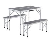 Casaria Table de Camping XXL 2 bancs pliants Gris Aluminium MDF poignée Transport 90x60x70cm Ensemble Camping Table de Jardin réglable