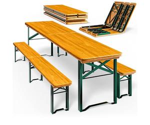 Casaria Ensemble Table et 2X bancs Bois Pliable