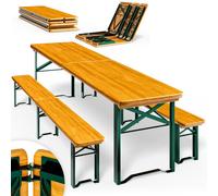 Casaria Ensemble Table et bancs en Bois | 220 cm, pour 10 personnes, intérieur et extérieur, 3 pièces, pliable et compact, structure en acier thermolaqué, brasserie