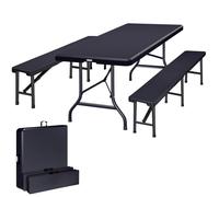 CASARIA® Ensemble table pliante et 2 bancs 180 cm anthracite Table de jardin 8 personnes camping terrasse pique-nique