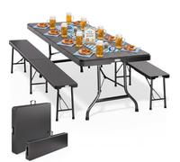 CASARIA® Ensemble table pliante et 2 bancs 180 cm anthracite Table de jardin 8 personnes camping terrasse pique-nique