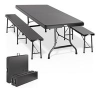 Casaria Ensemble Table Pliante et 2 bancs Anthracite