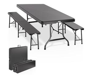 Casaria Ensemble Table Pliante et 2 bancs Anthracite