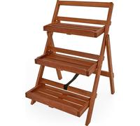 CASARIA® Escalier pour fleurs 80x60x56cm FSC®-certifié Acacia massif 3 marches Jardin Balcon Escalier pour plantes Étagère pour fleurs Échelle pour fleurs Étagère en bois Marron