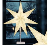 CASARIA® Étoile en papier avec socle motif paillettes LED Étoile de Noël étoile pliante décoration à piles lanterne