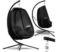 Casaria® Fauteuil Suspendu Anthracite avec Coussin Structure Robuste Max. 150 kg Panier Suspendu intérieur et extérieur Poches latérales Fauteuil Oeuf