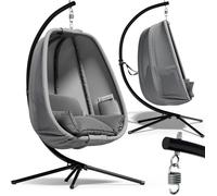 CASARIA® Fauteuil suspendu gris avec coussin structure robuste max. 150 kg intérieur extérieur poches latérales fauteuil œuf