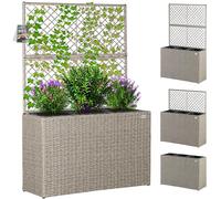 CASARIA Jardinière en Polyrotin avec Treillis Crème | Bac à fleurs, Vertical, 3x Pots intérieurs Amovibles, pour Jardin, Balcon, Terrasse, Bac à plantes, 25x25x20 cm