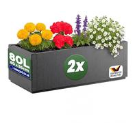 Casaria® 2X Jardinière Ethica Anthracite 80x36x36cm 80L résistante Fond d'écoulement Bac à Fleurs Pot de Fleurs Jardin Balcon