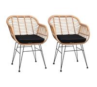 Casaria® Lot de 2 Chaises Cuisine Design Vintage - Salon de Jardin Exterieur et Intérieur Polyrotin Résistant aux UV - Coussins Inclus - Hauteur d'Assise 44 cm - Structure Acier Galvanisé