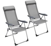 Casaria® Lot de 2 Chaises de Jardin Pliantes en Aluminium Gris - Dossier Réglable 6 Positions avec Accoudoirs, Chaises Extérieur pour Terrasse, Balcon, Camping, Plage & Piscine