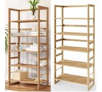 CASARIA® Lot de 2 étagères de rangement à 5 niveaux 135,5 x 58 x 27 cm bois présentoir multifonctionnel salle de bain