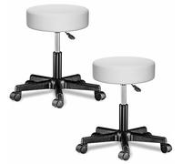 Casaria® Lot de 2 tabourets de Bureau Blanc pivotant 360° Hauteur réglable 46-60 cm avec roulettes Rembourrage 10 cm