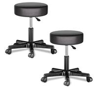 Casaria® Lot de 2 tabourets de Bureau Noir pivotant 360° Hauteur réglable 46-60 cm avec roulettes Rembourrage 10 cm