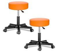 Casaria® Lot de 2 tabourets de Bureau Oranges pivotant 360° Hauteur réglable 46-60 cm avec roulettes Rembourrage 10 cm