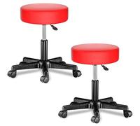 Casaria® Lot de 2 tabourets de Bureau Rouges pivotant 360° Hauteur réglable 46-60 cm avec roulettes Rembourrage 10 cm