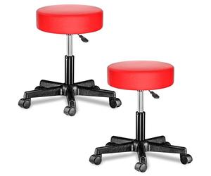 Casaria® Lot de 2 tabourets de Bureau Rouges pivotant 360° Hauteur réglable 46-60 cm avec roulettes Rembourrage 10 cm