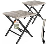 CASARIA® Lot de 2 tabourets pliants en polyrotin - Charge maximale : 75 kg - 44 x 40 x 44 cm - Pliable - Portable - Résistant aux intempéries - Pour jardin, terrasse, balcon, camping - Crème