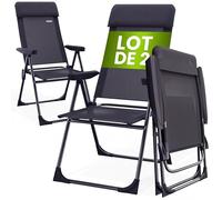 Casaria Lot de 2X Chaises de Jardin Pliantes en Aluminium Anthracite