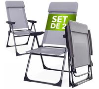 Casaria Lot de 2X Chaises de Jardin Pliantes en Aluminium Gris - Noir