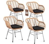 Casaria® Lot de 4 Chaises Cuisine Design Vintage - Salon de Jardin Exterieur et Intérieur Polyrotin Résistant aux UV - Coussins Inclus - Hauteur d'Assise 44 cm - Structure Acier Galvanisé