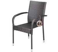 Casaria® Lot de 4 chaises de Jardin Brunes empilables polyrotin accoudoirs arrondis Fauteuil extérieur terrasse Balcon