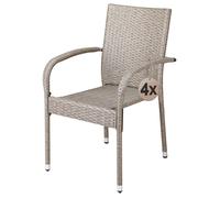 Casaria® Lot de 4 chaises de Jardin crèmes empilables polyrotin accoudoirs arrondis Fauteuil extérieur terrasse Balcon