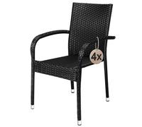 Casaria® Lot de 4 chaises de Jardin Noires empilables polyrotin accoudoirs arrondis Fauteuil extérieur terrasse Balcon