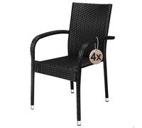 CASARIA® Lot de 4 chaises de jardin noires empilables polyrotin accoudoirs arrondis fauteuil extérieur terrasse balcon
