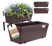 Casaria Lot de 4X Bacs à Fleurs en Polyrotin Brun - Rambarde, Balconnière | Avec Pot Intérieur Amovible, Vis et Support de Montage Inclus, Jardinière pour Pots de Fleurs, Balcon, Rebords de Fenêtres