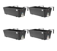 Casaria Lot de 4X Bacs à Fleurs en Polyrotin Noir - Rambarde, Balconnière