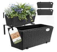 Casaria Lot de 4X Bacs à Fleurs en Polyrotin Noir - Rambarde, Balconnière | Avec Pot Intérieur Amovible, Vis et Support de Montage Inclus, Jardinière pour Pots de Fleurs, Balcon, Rebords de Fenêtres