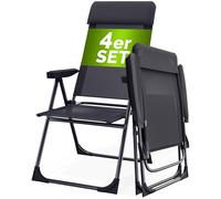 4x Chaises de jardin pliantes CASARIA® Anthracite en aluminium avec accoudoirs dossier réglable en 7 positions plage piscine camping